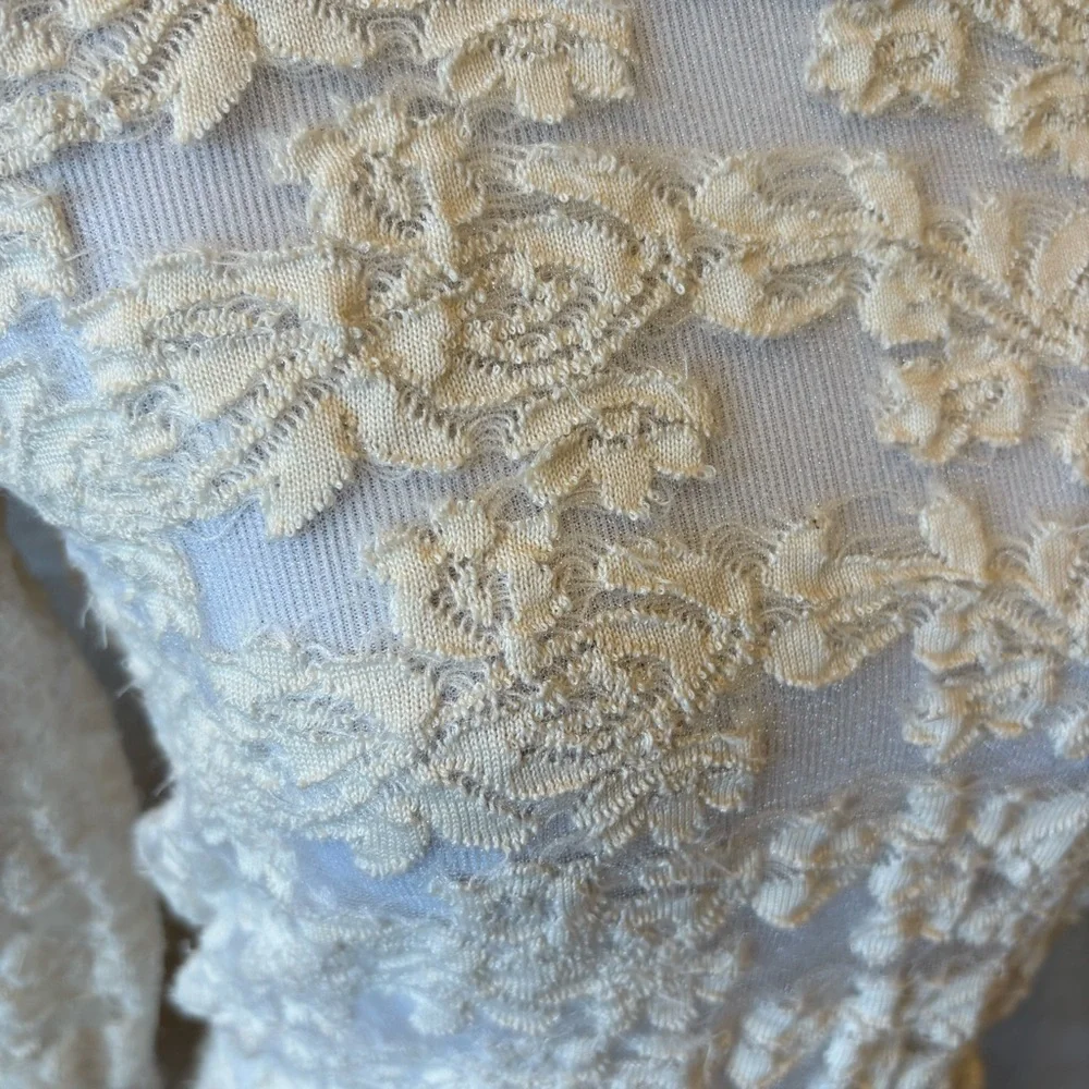 Free People Vintage Lace Embroidered Sheer Long-Sleeve Top Sz S
